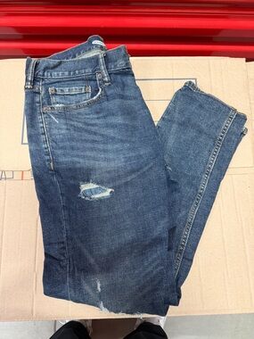 Old Navy Slim Straight Blue Distressed Jeans